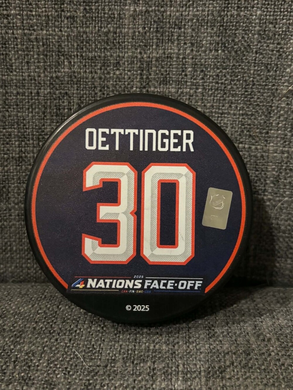 4 Nations Face Off 2025 USA Jake Oettinger NHL Souvenir Hockey Puck New